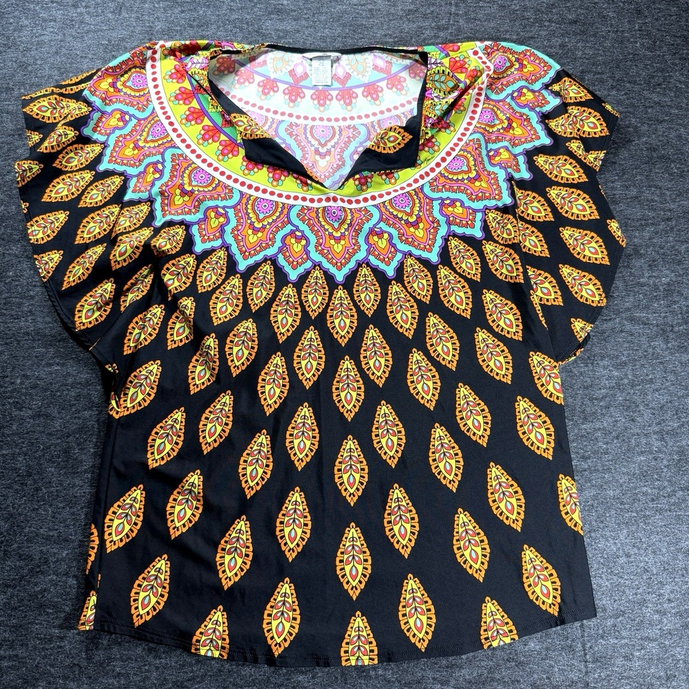 Trina Turk Moroccan Medallion Swimsuit Cover Up Tunic Black Womens Small Resort